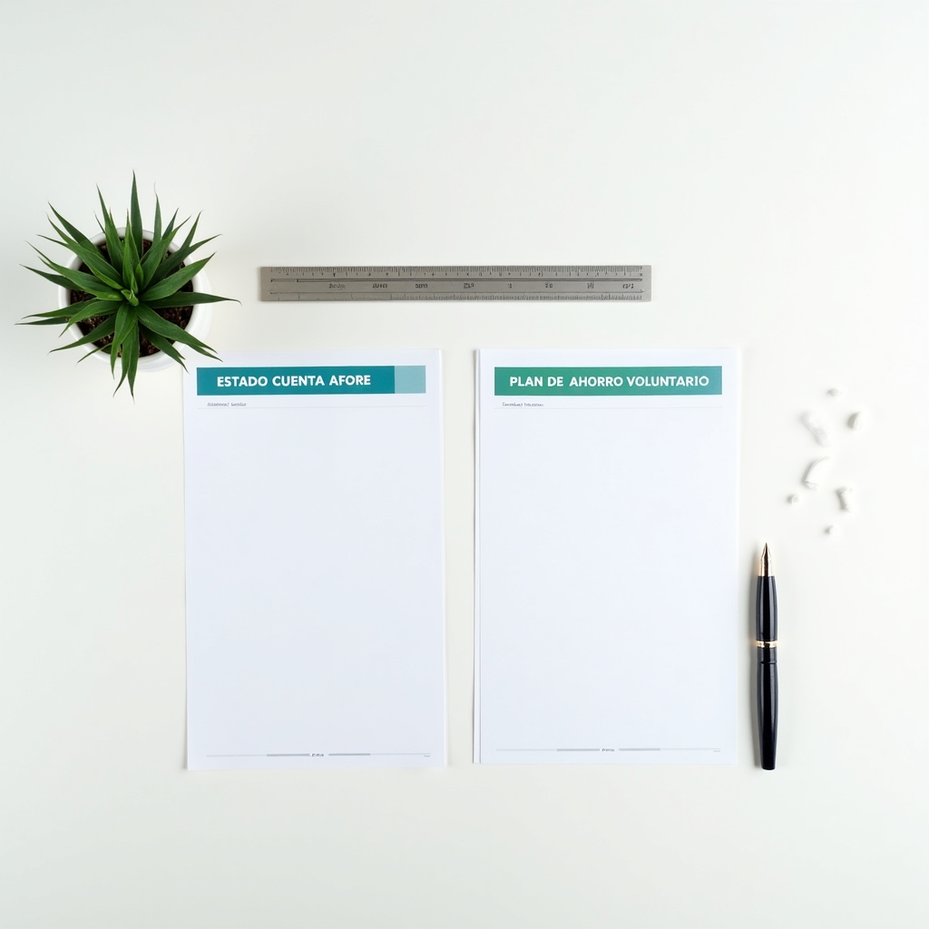 Two documents side by side showing AFORE account statement and voluntary savings plan